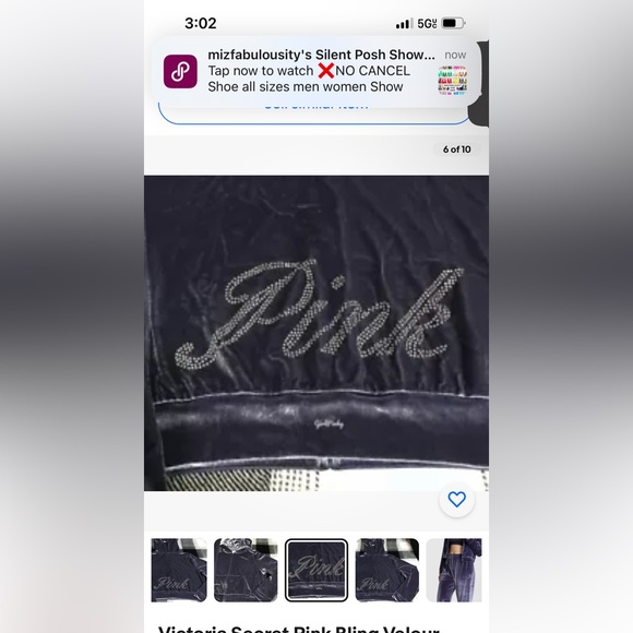 Victoria Secret Pink Bling Velour Shine Full-zip Crop Hoodie Midnight Navy Xl - Picture 6 of 9